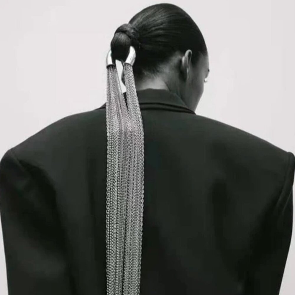 Silver Tassel Fringe Chain Long Hair Ponytail Accessory